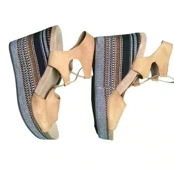 Lucky Brand Strappy Wedge Platform Shoes - 9.5 Like New Tan - Picture 8 of 15